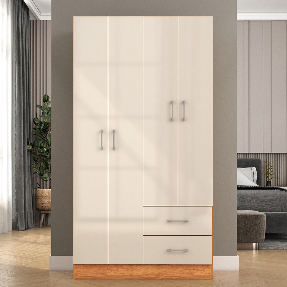 Guarda-Roupa Solteiro Panamá 4 Portas 2 Gavetas Cinamomo e Off White