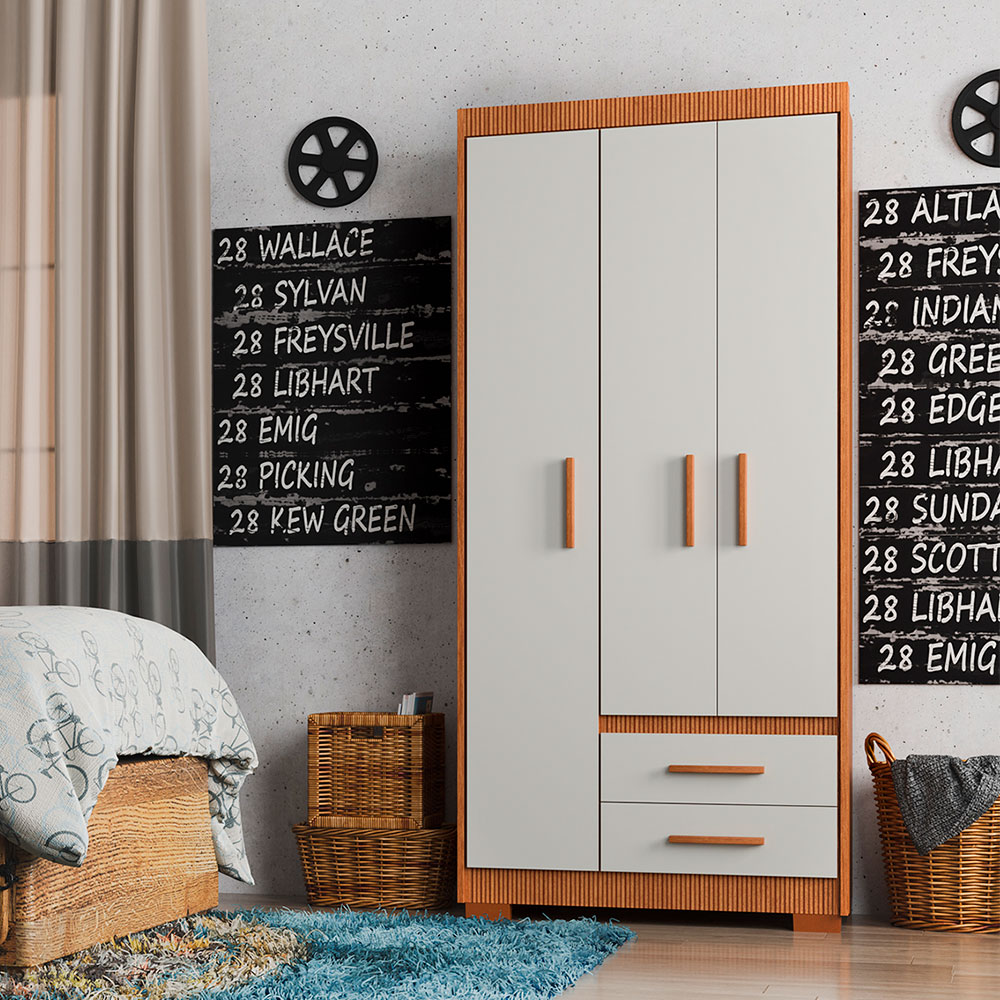 Guarda-Roupa Solteiro Primacy 3 PT 2 GV Freijó Wood e Off White