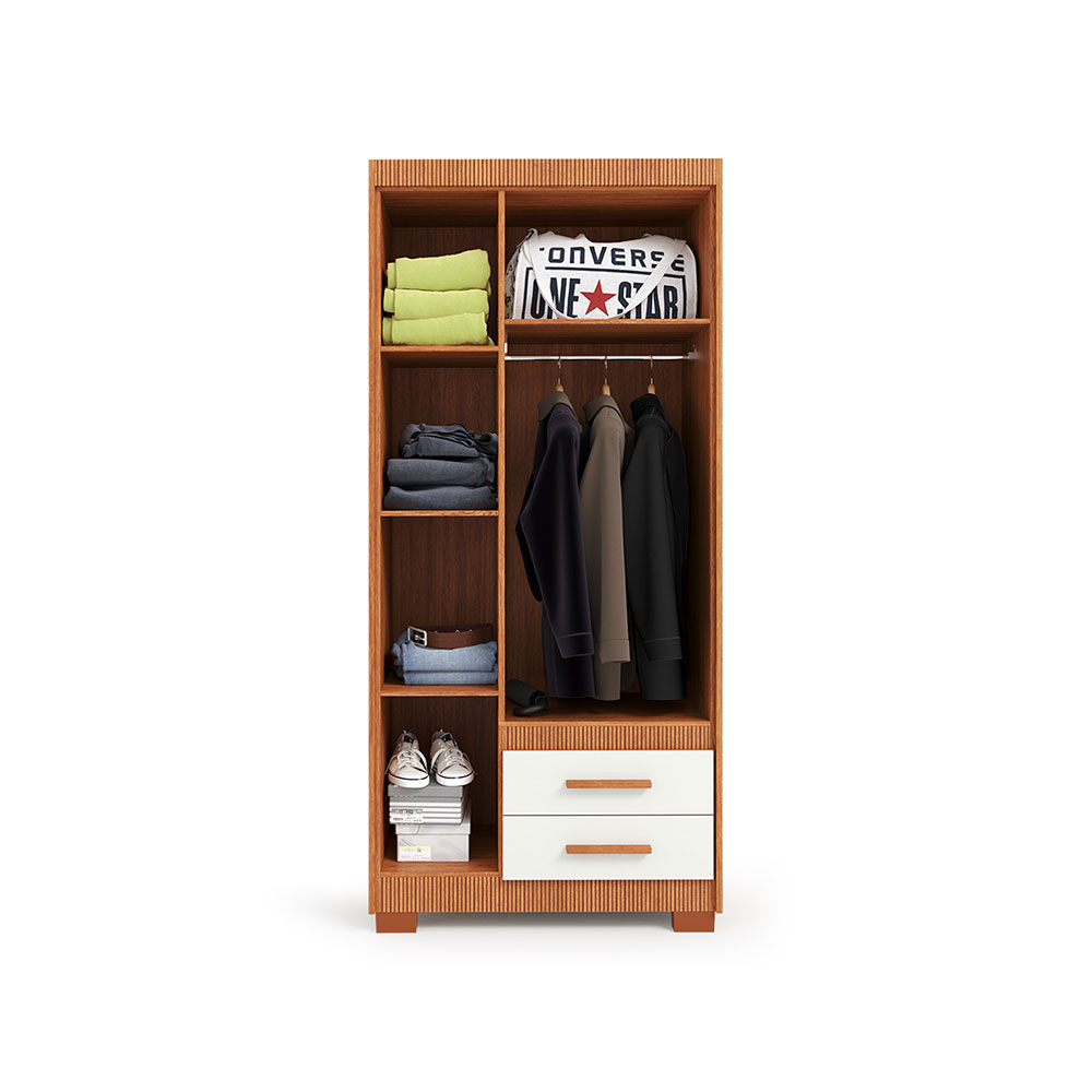 Guarda-Roupa Solteiro Primacy 3 PT 2 GV Freijó Wood e Off White