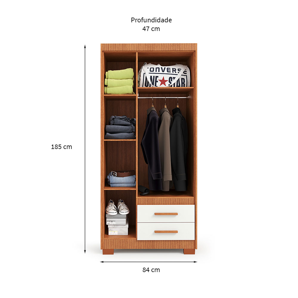 Guarda-Roupa Solteiro Primacy 3 PT 2 GV Freijó Wood e Off White