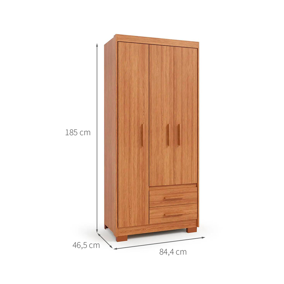 Guarda-Roupa Solteiro Primacy 3 Portas 2 Gavetas Freijó