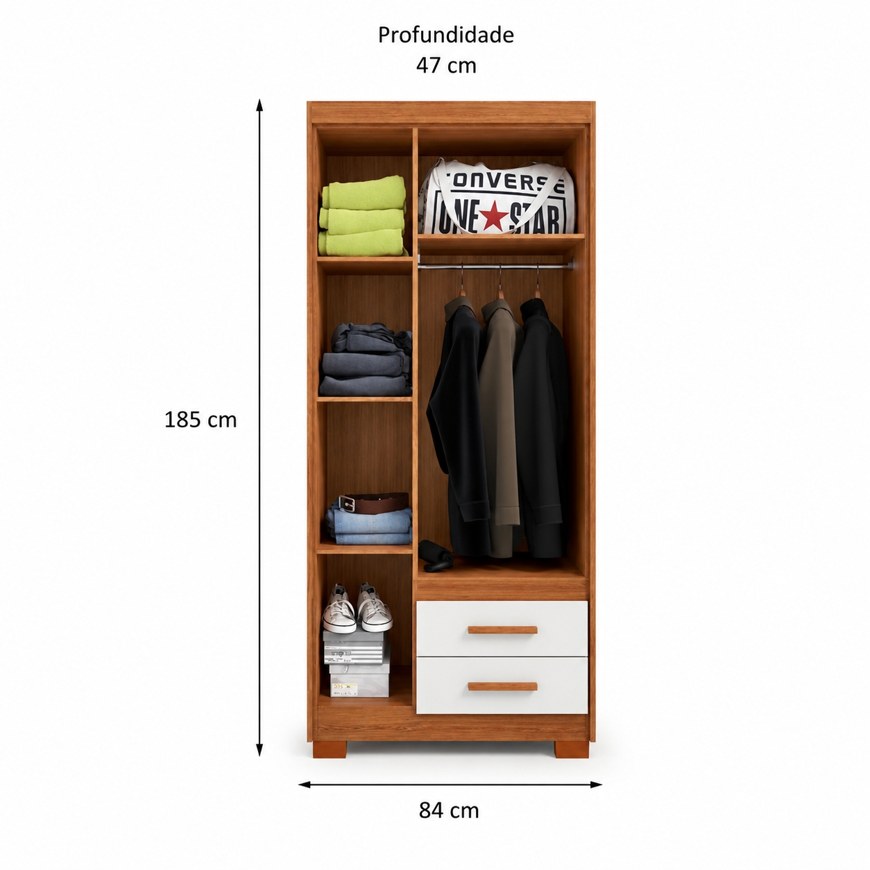 Guarda-Roupa Solteiro Primacy 3 Portas 2 Gavetas Freijó Wood e Off White
