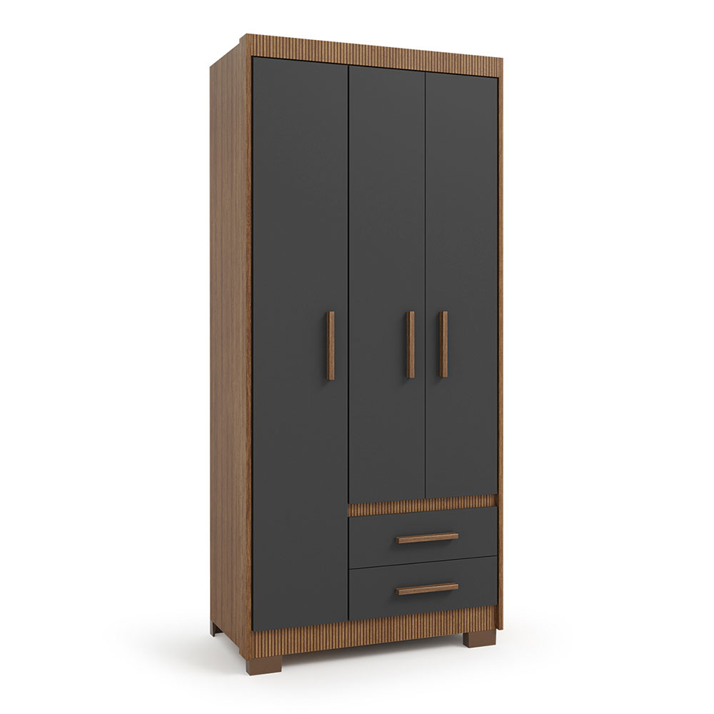 Guarda-Roupa Solteiro Primacy 3 Portas 2 Gavetas Ipê Wood e Grafite