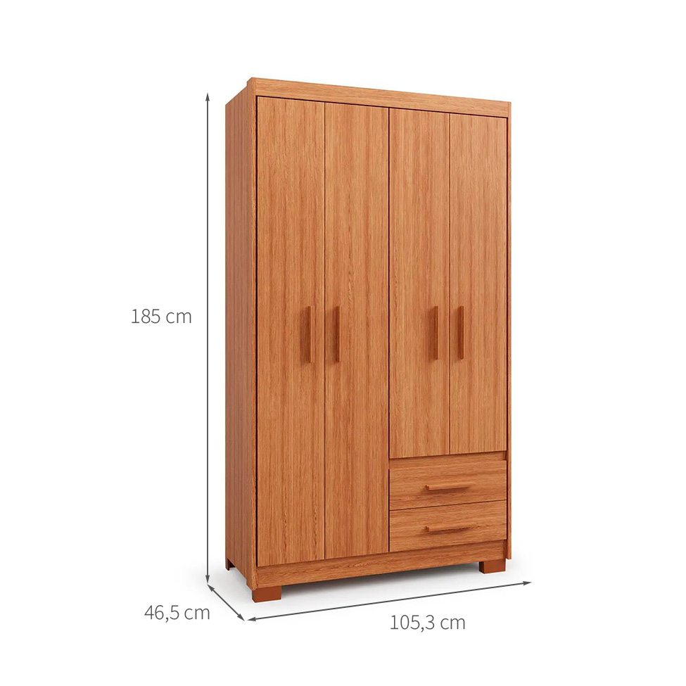 Guarda-Roupa Solteiro Primacy 4 Portas 2 Gavetas Freijó