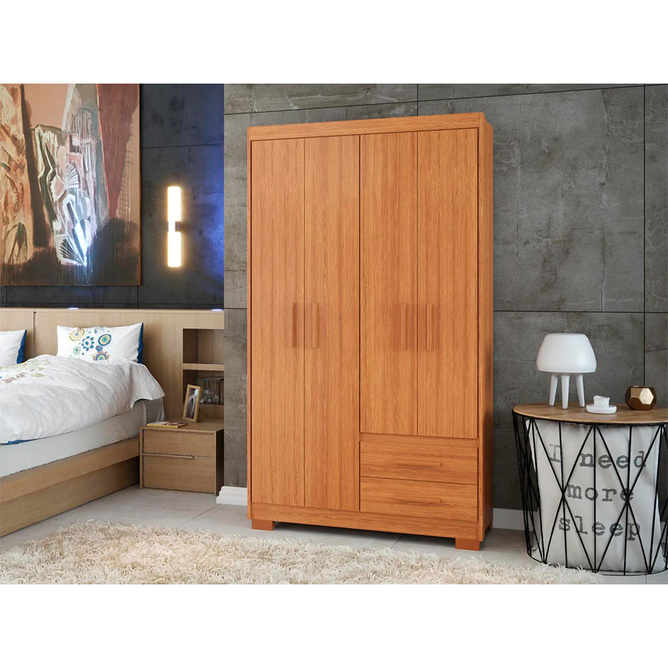 Guarda-Roupa Solteiro Primacy 4 Portas 2 Gavetas Freijó