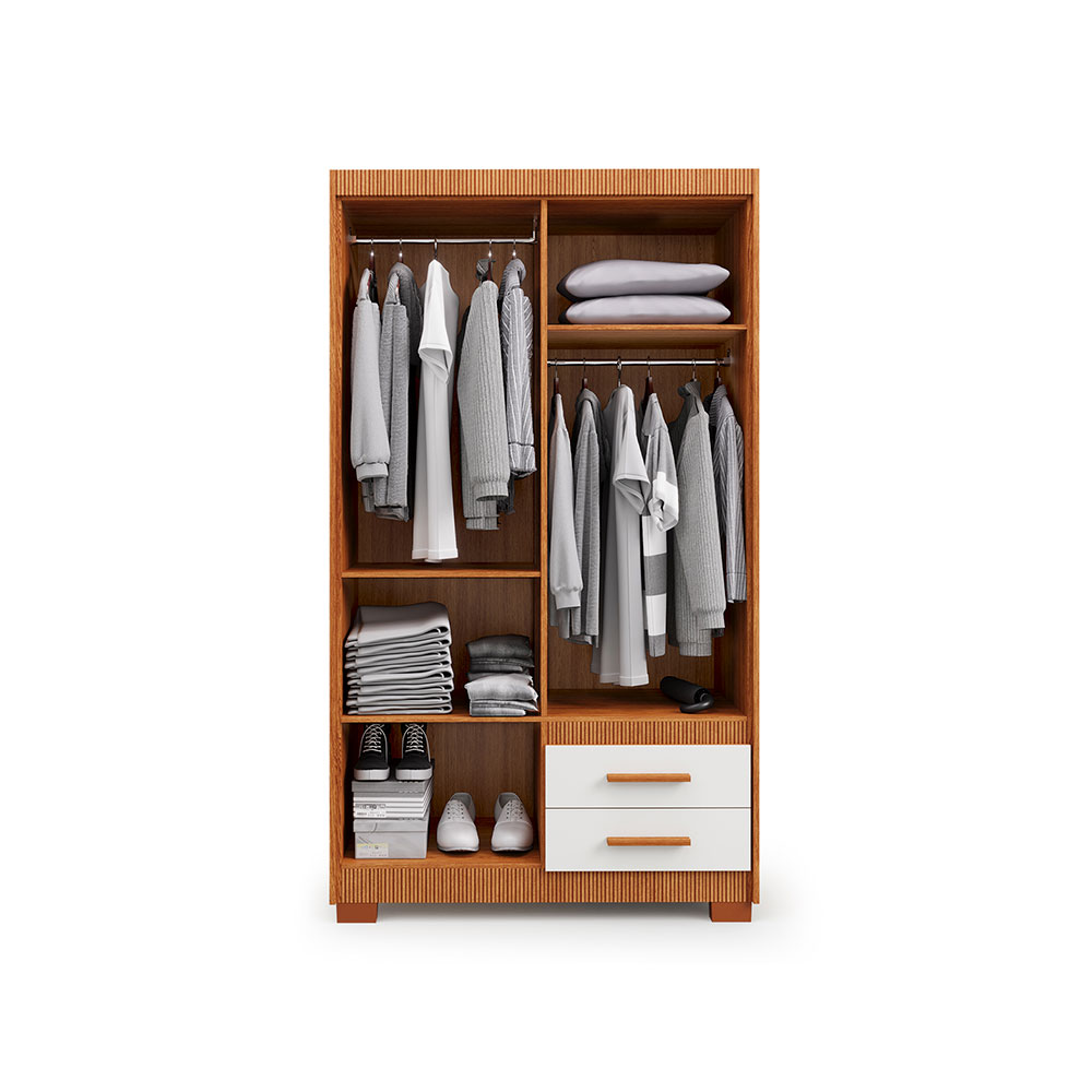 Guarda-Roupa Solteiro Primacy 4 Portas 2 Gavetas Freijó Wood e Off White