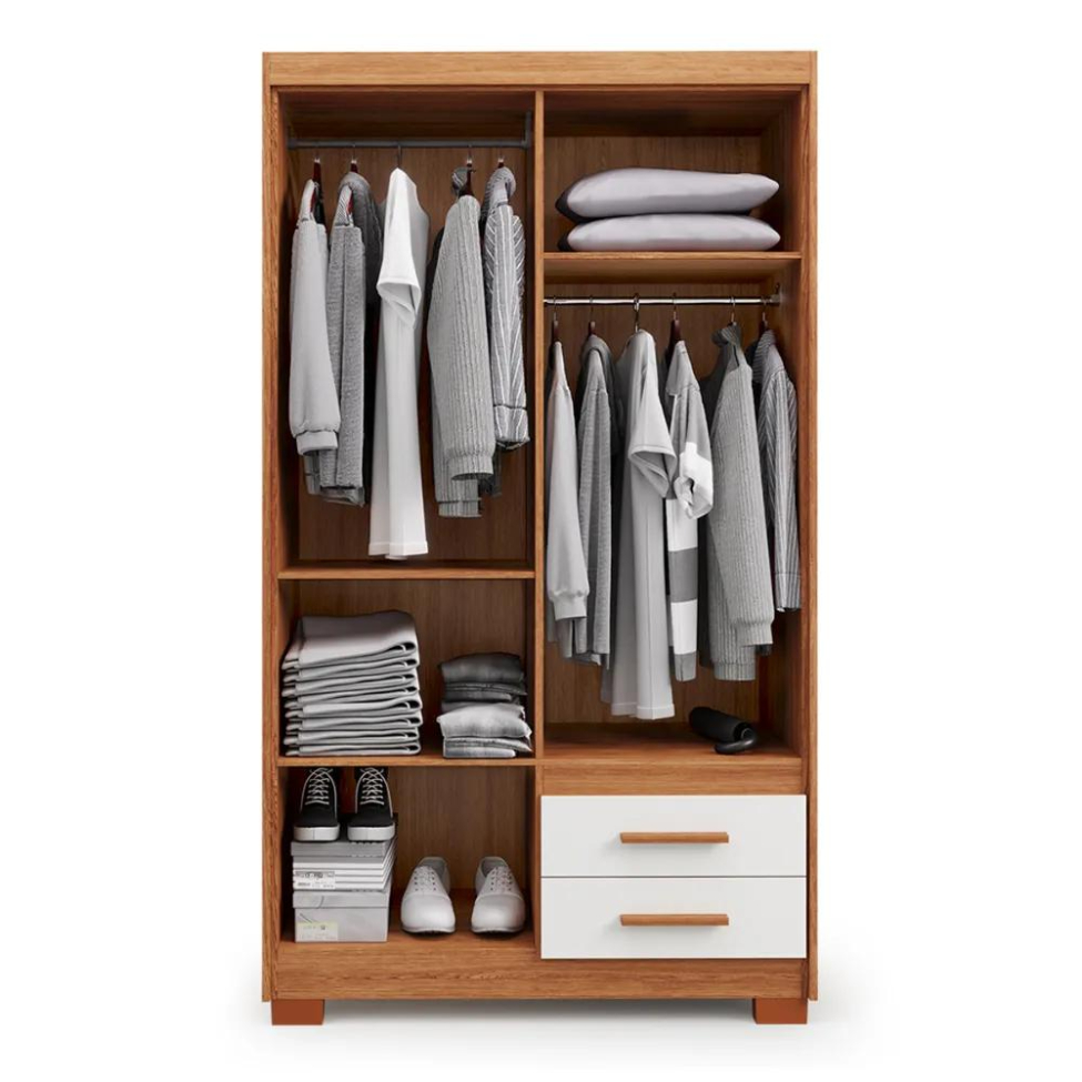 Guarda-Roupa Solteiro Primacy 4 Portas 2 Gavetas Freijó Wood e Off White