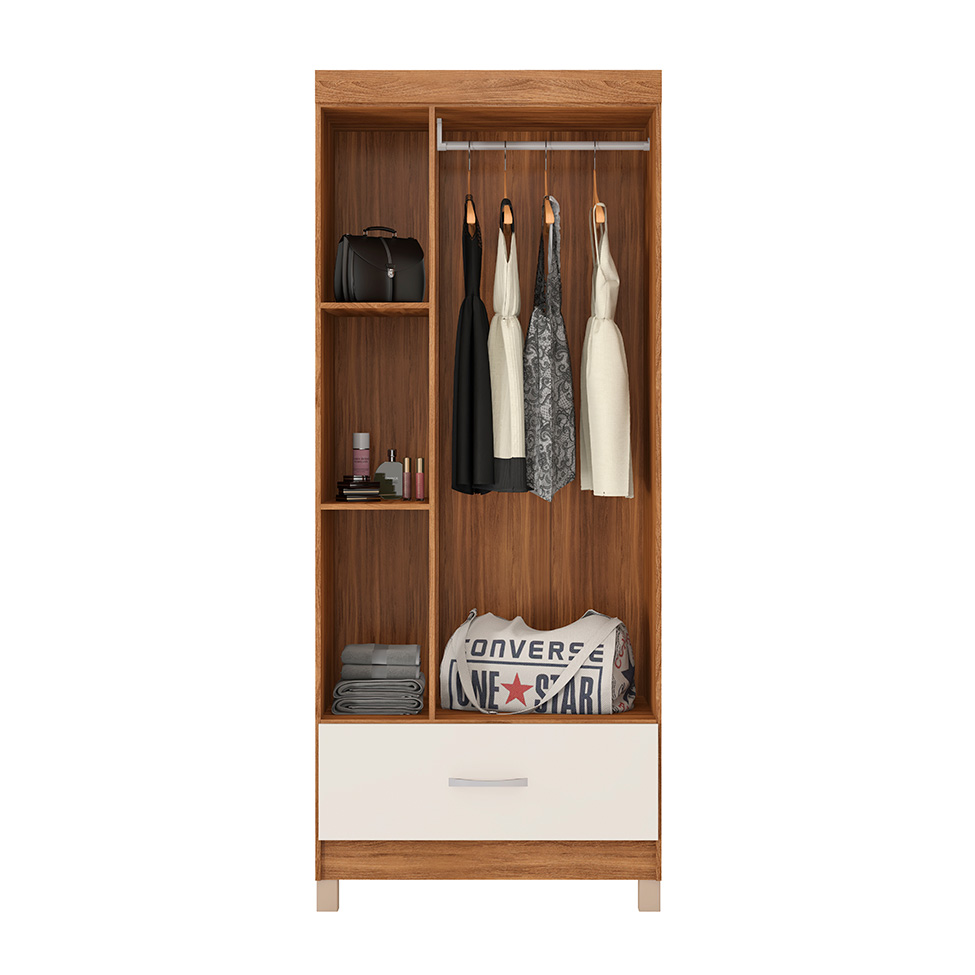 Guarda-Roupa Solteiro Prince 3 Portas 1 Gaveta Amêndola e Off White