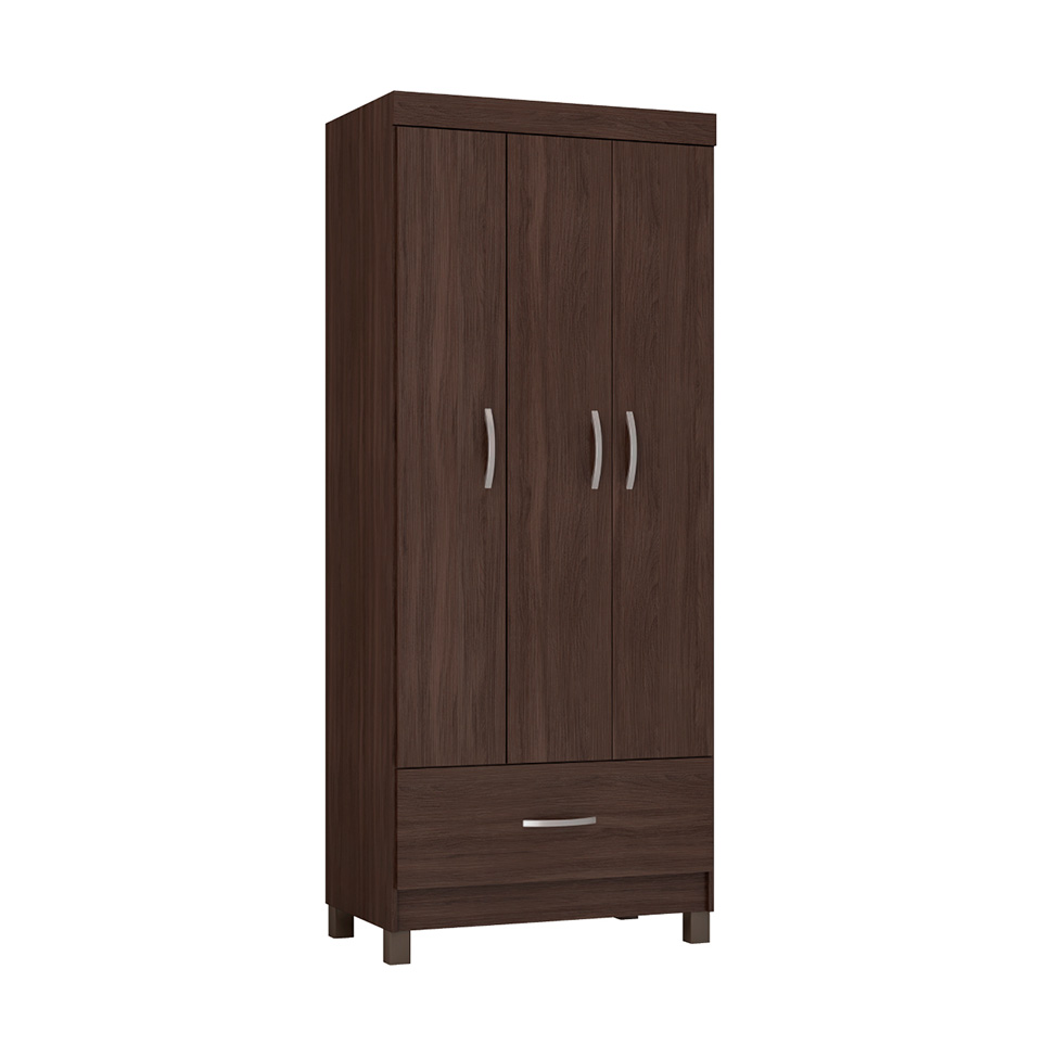 Guarda-Roupa Solteiro Prince 3 Portas 1 Gaveta Café