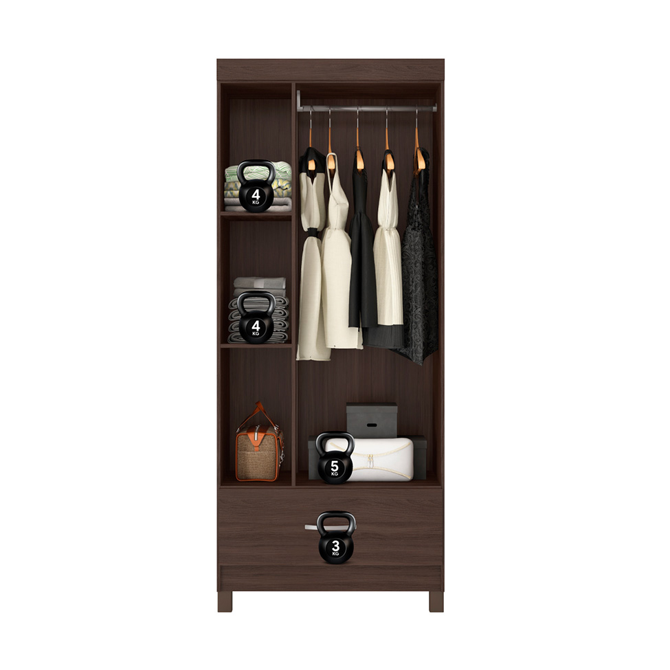 Guarda-Roupa Solteiro Prince 3 Portas 1 Gaveta Café