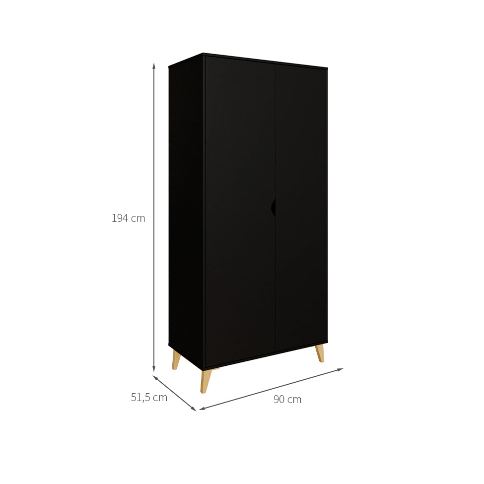 Guarda-Roupa Solteiro Puma 2 Portas Preto