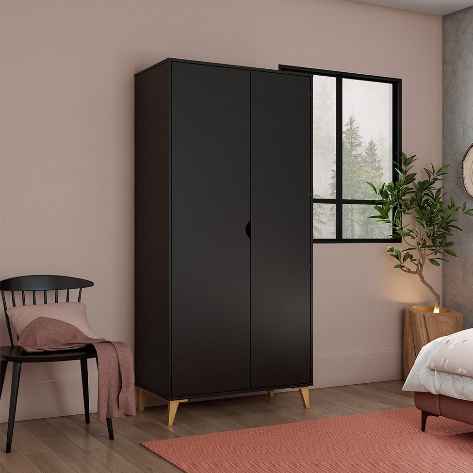 Guarda-Roupa Solteiro Puma 2 Portas Preto