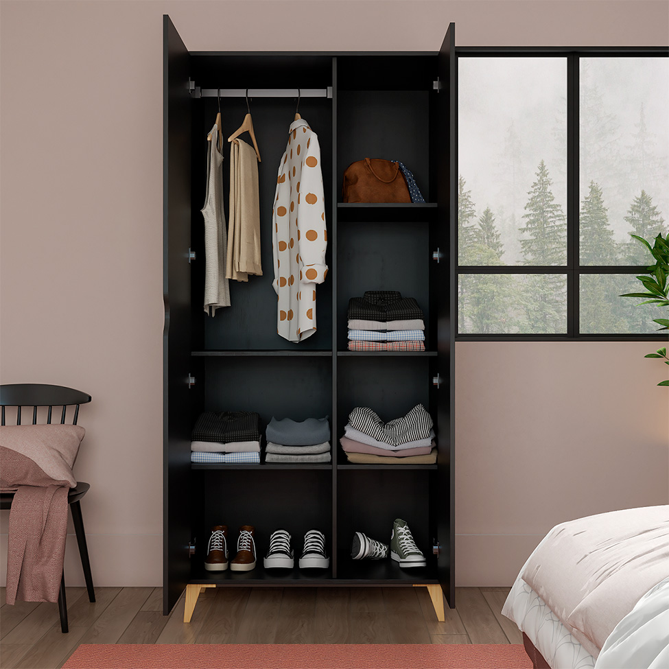 Guarda-Roupa Solteiro Puma 2 Portas Preto