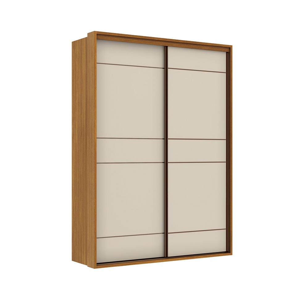 Guarda-Roupa Solteiro Qualitá 100% MDF 2 Portas 3 Gavetas Freijó e Off White
