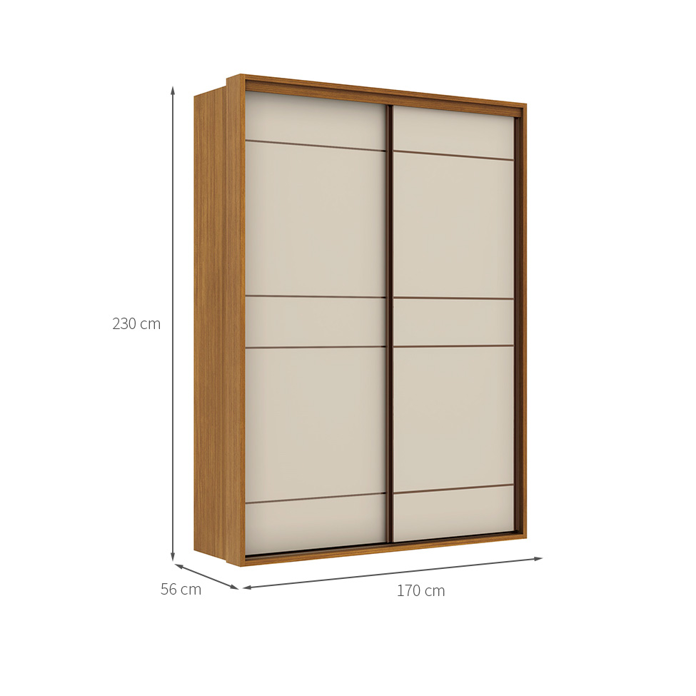 Guarda-Roupa Solteiro Qualitá 100% MDF 2 Portas 3 Gavetas Freijó e Off White