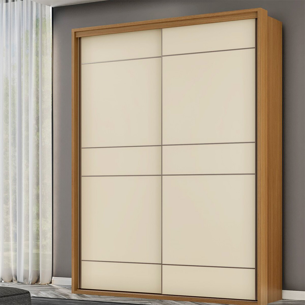 Guarda-Roupa Solteiro Qualitá 100% MDF 2 Portas 3 Gavetas Freijó e Off White