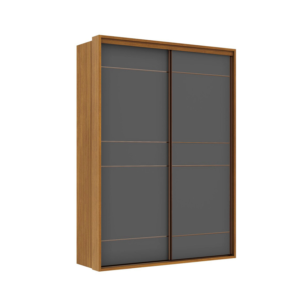 Guarda-Roupa Solteiro Qualitá 100% MDF 2 Portas 3 Gavetas Freijó e Titânio