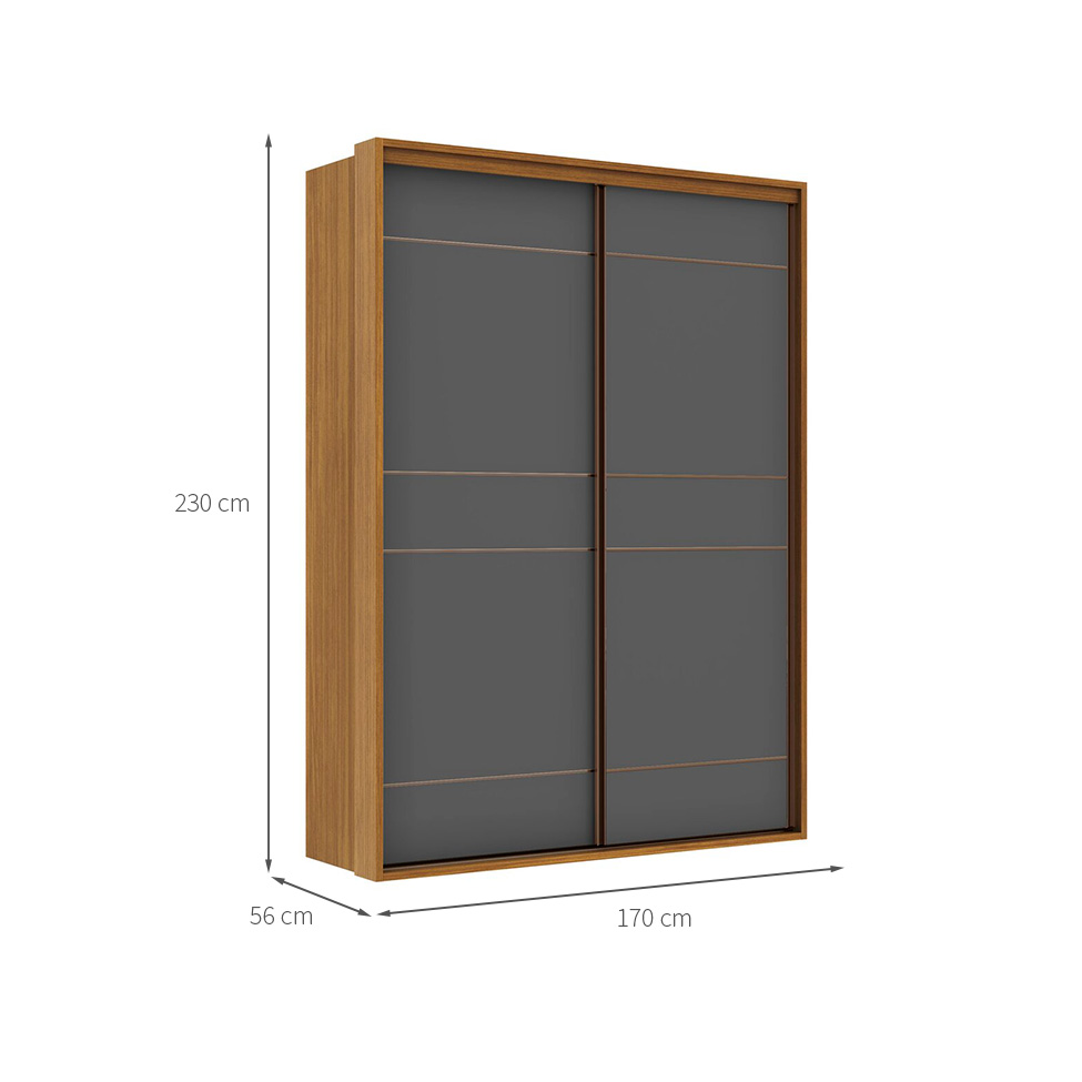 Guarda-Roupa Solteiro Qualitá 100% MDF 2 Portas 3 Gavetas Freijó e Titânio