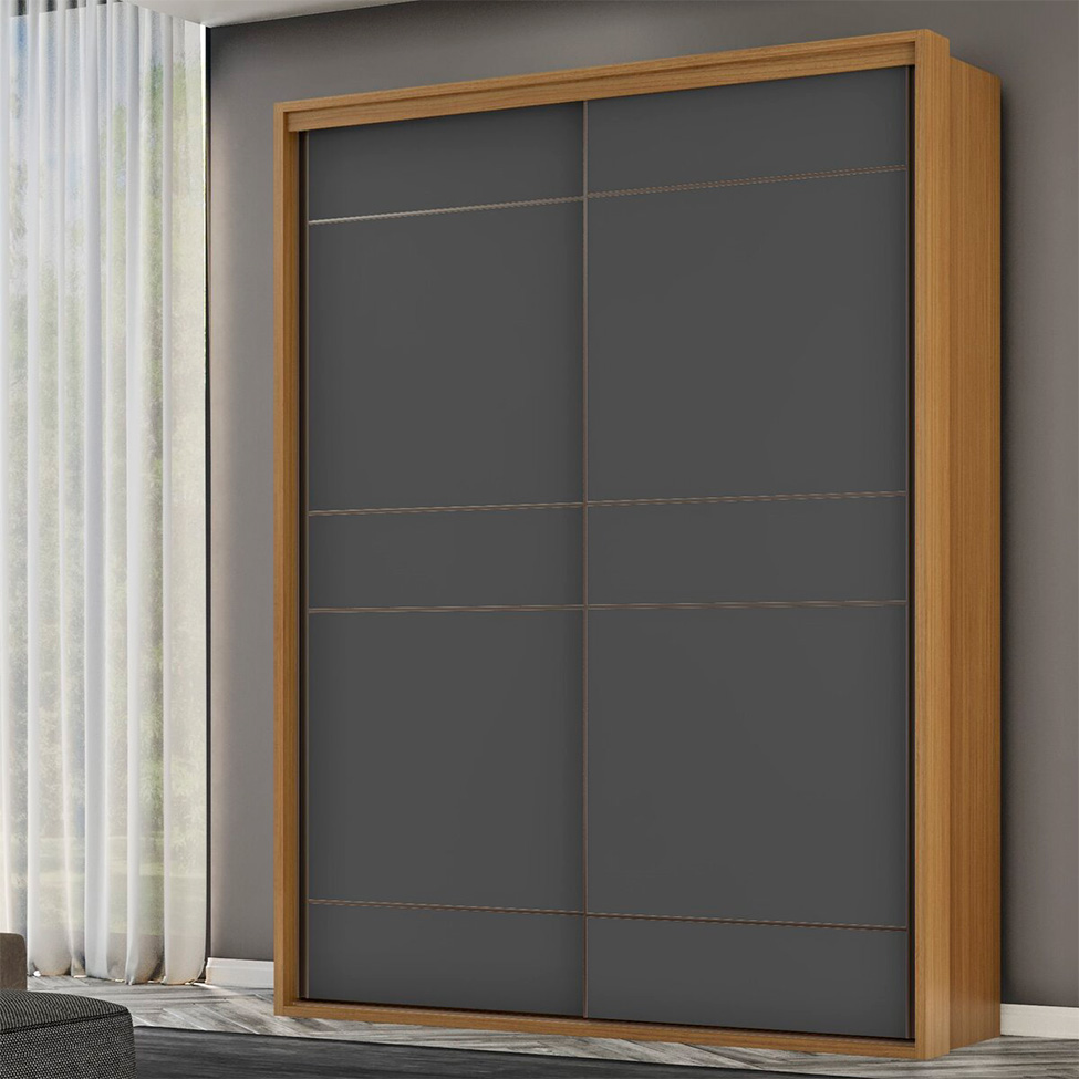 Guarda-Roupa Solteiro Qualitá 100% MDF 2 Portas 3 Gavetas Freijó e Titânio