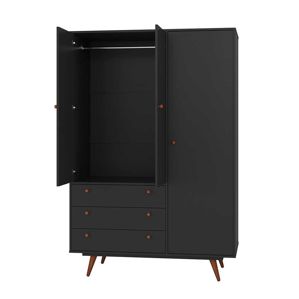 Guarda-Roupa Solteiro Retrô 3 PT 3 GV Preto