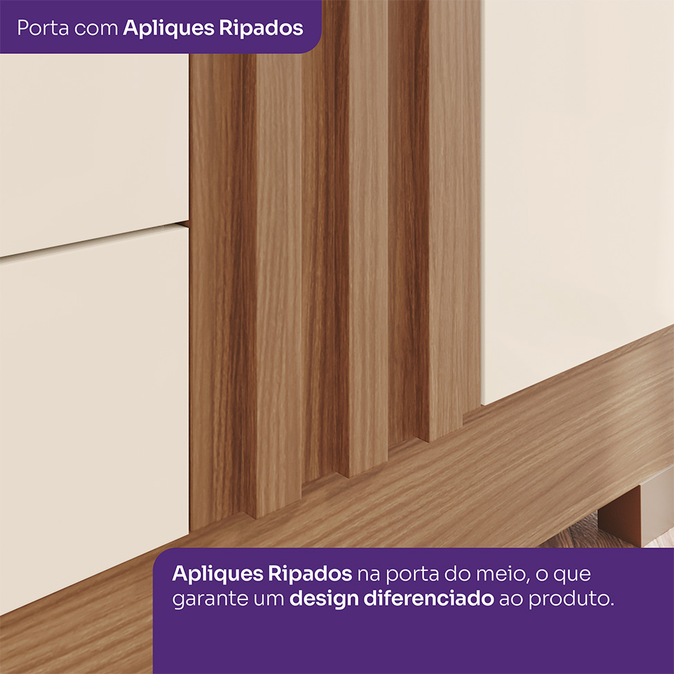 Guarda-Roupa Solteiro Ripado Lia 4 Portas 3 Gavetas Nature e Off White