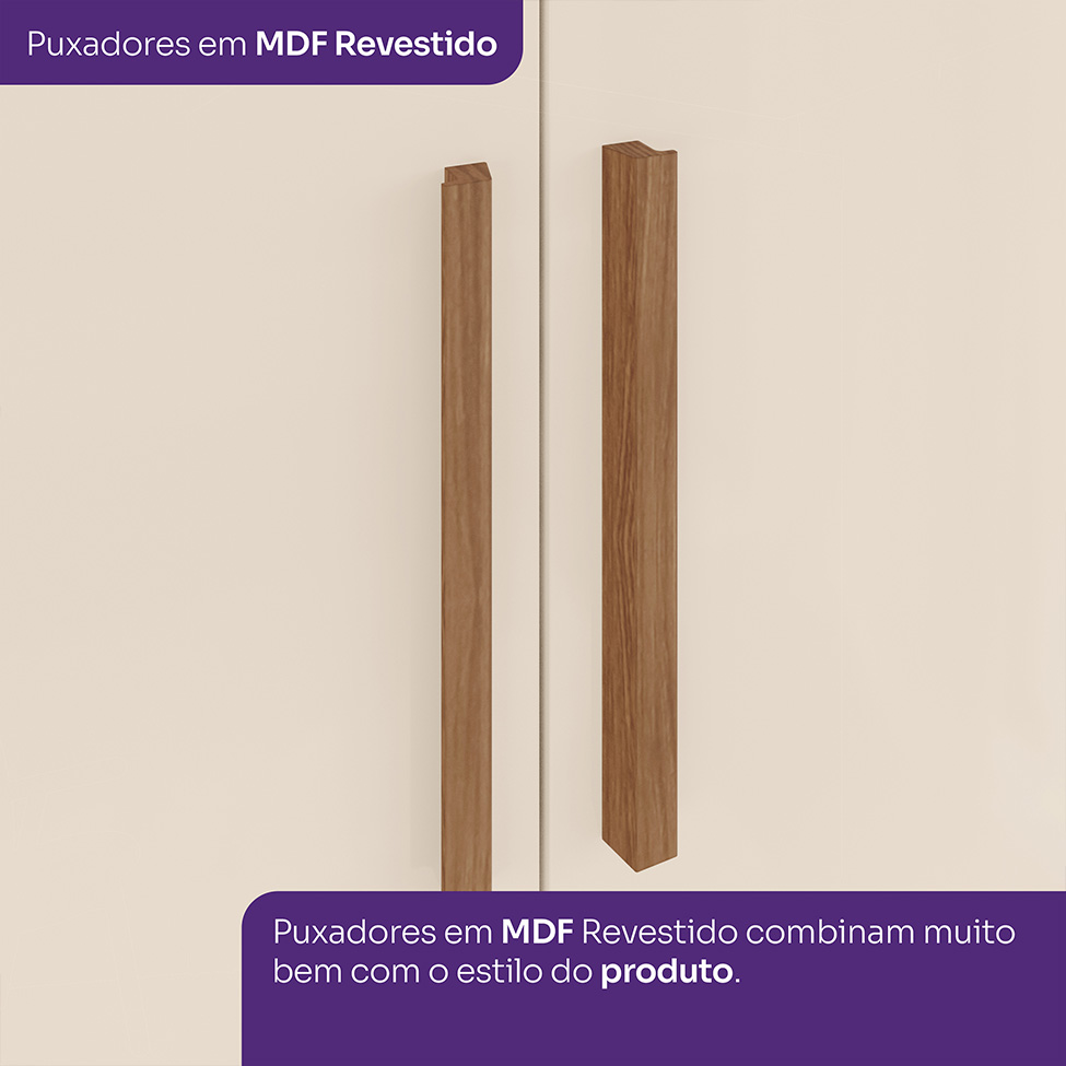 Guarda-Roupa Solteiro Ripado Lia 4 Portas 3 Gavetas Nature e Off White