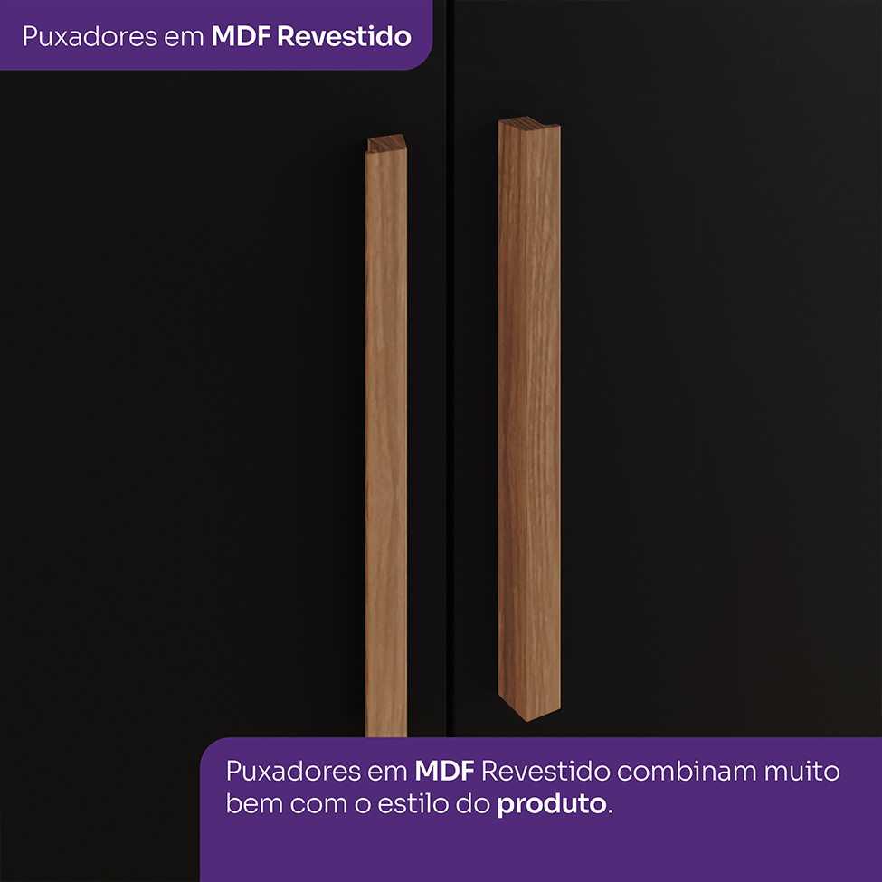 Guarda-Roupa Solteiro Ripado Lia 4 Portas 3 Gavetas Nature e Preto