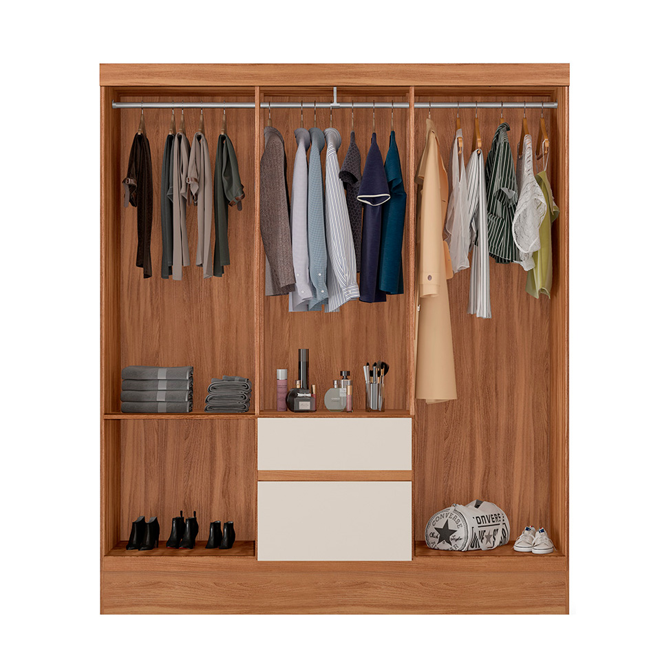 Guarda-Roupa Solteiro Sória 6 Portas 2 Gavetas Amêndola e Off White