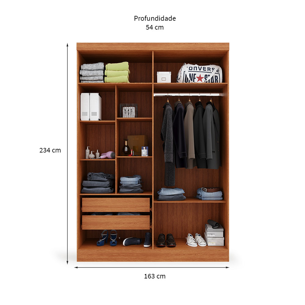 Guarda-Roupa Solteiro Supreme 4 Portas 2 Gavetas Freijó Wood e Off White