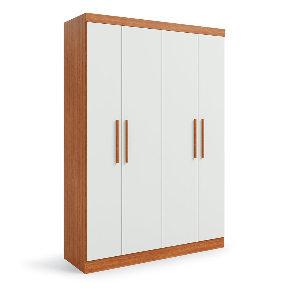Guarda-Roupa Solteiro Supreme 4 Portas 2 Gavetas Freijó Wood e Off White