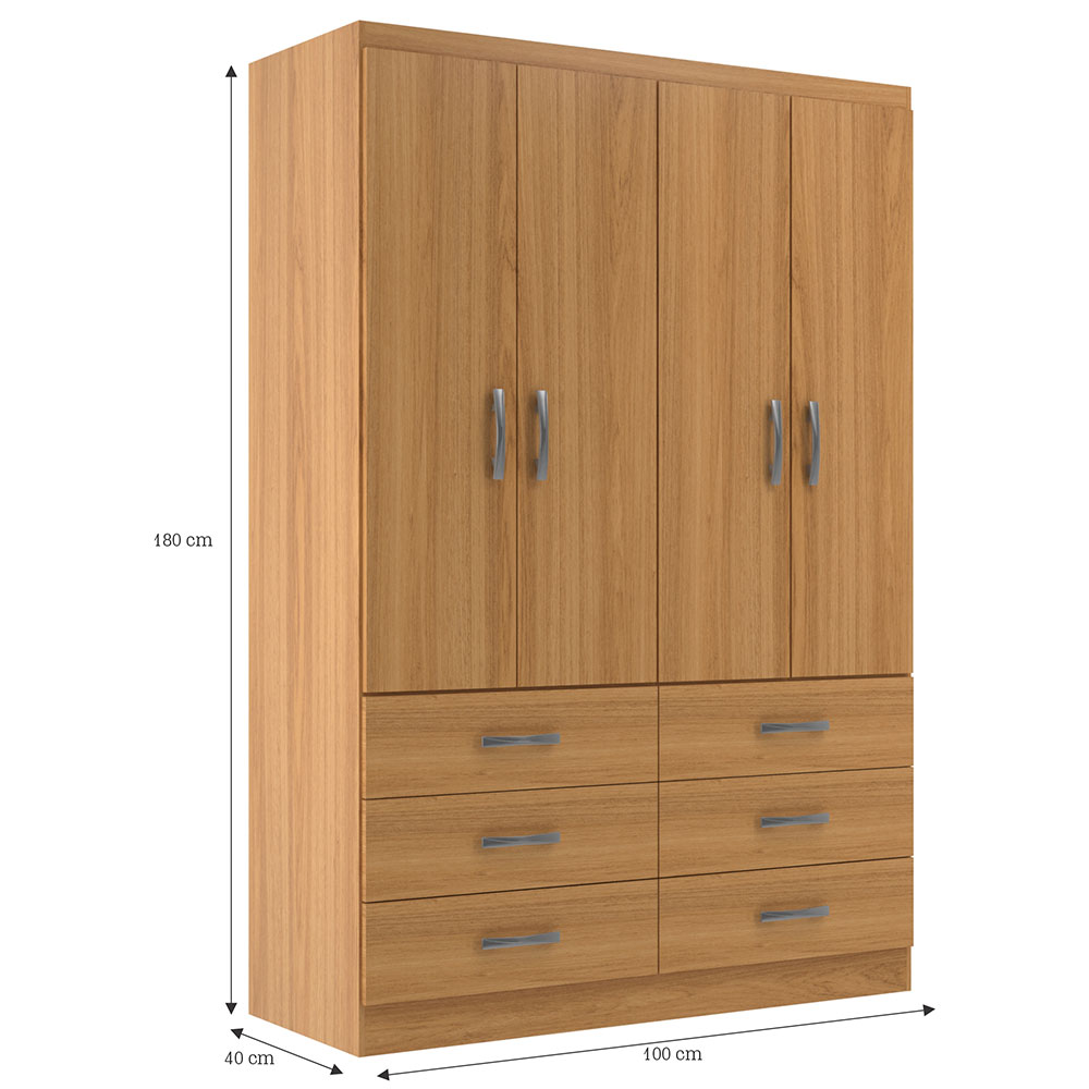 Guarda-Roupa Solteiro Treviso 4 Portas 6 Gavetas Cinamomo