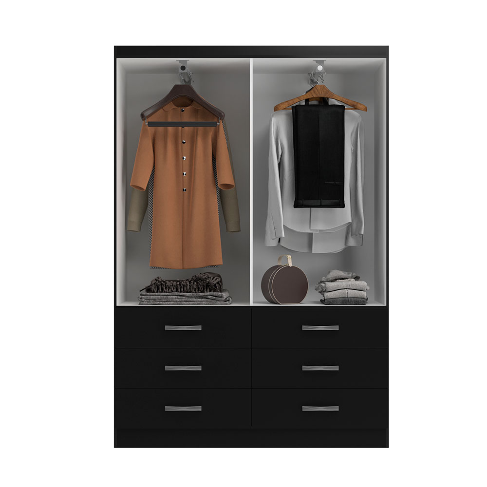 Guarda-Roupa Solteiro Treviso 4 Portas 6 Gavetas Preto