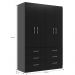 Guarda-Roupa Solteiro Treviso 4 Portas 6 Gavetas Preto