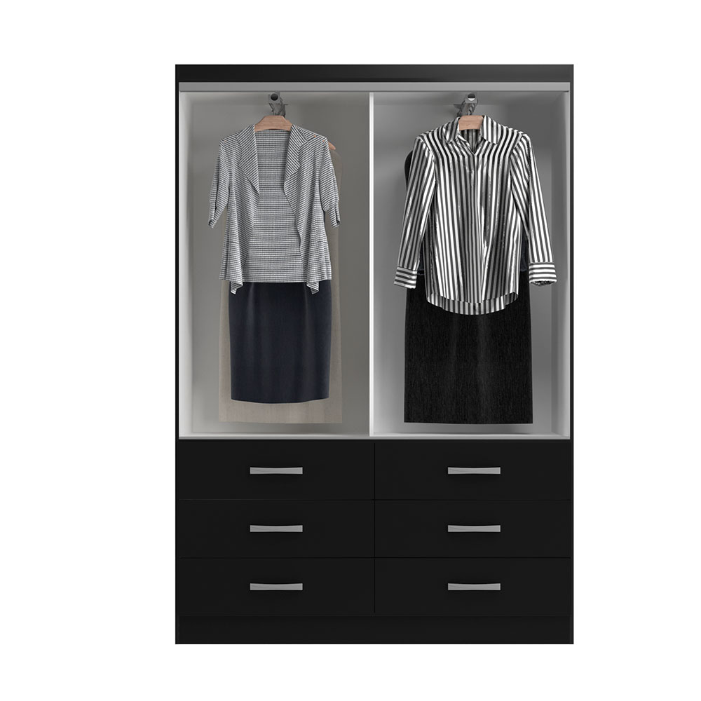 Guarda-Roupa Solteiro Treviso 4 Portas 6 Gavetas Preto