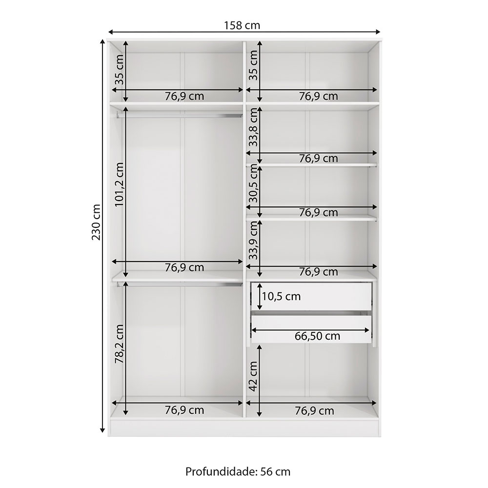 Guarda-Roupa Solteiro Tulia 4 Portas 2 Gavetas Branco