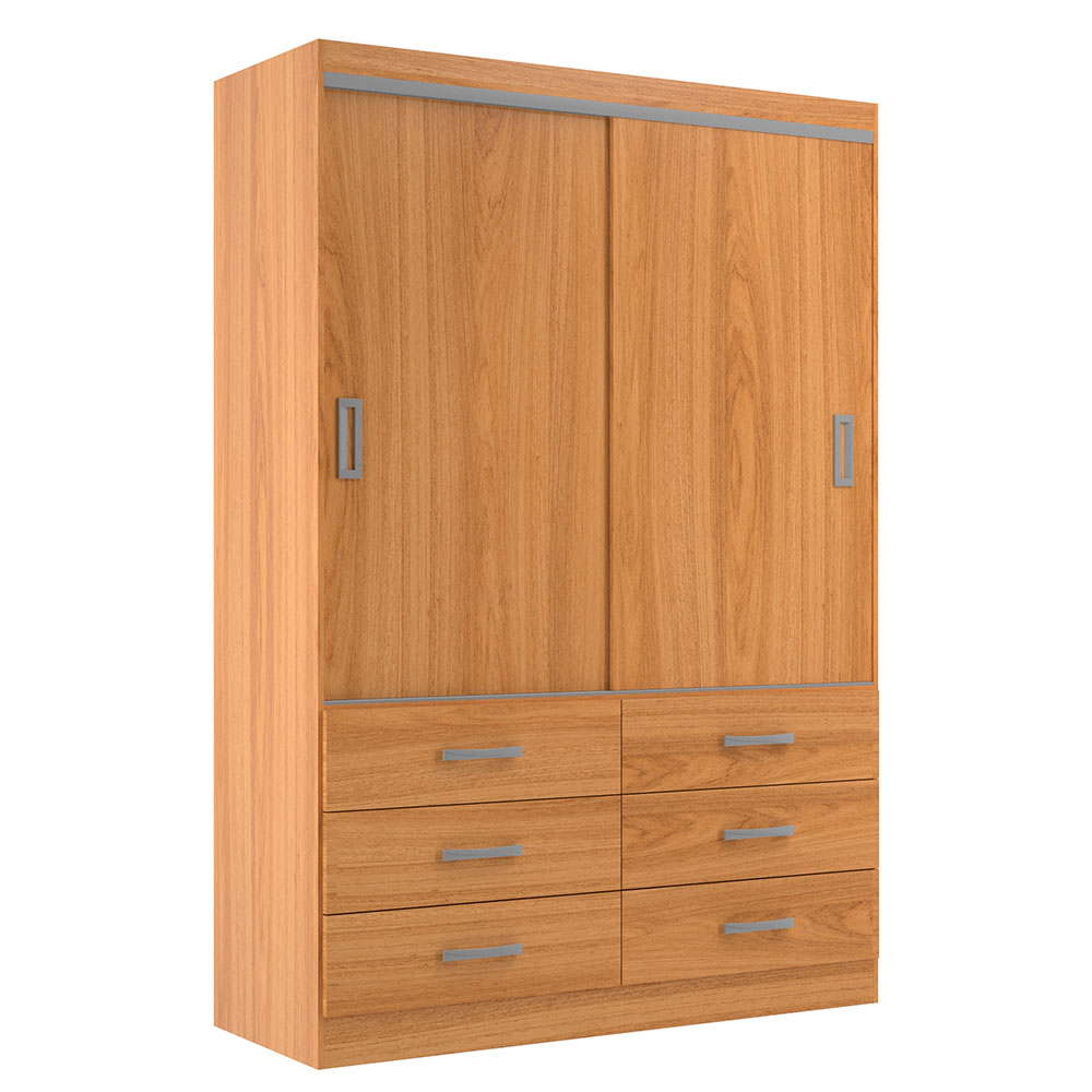 Guarda-Roupa Solteiro Veneza 2 Portas 6 Gavetas Cinamomo