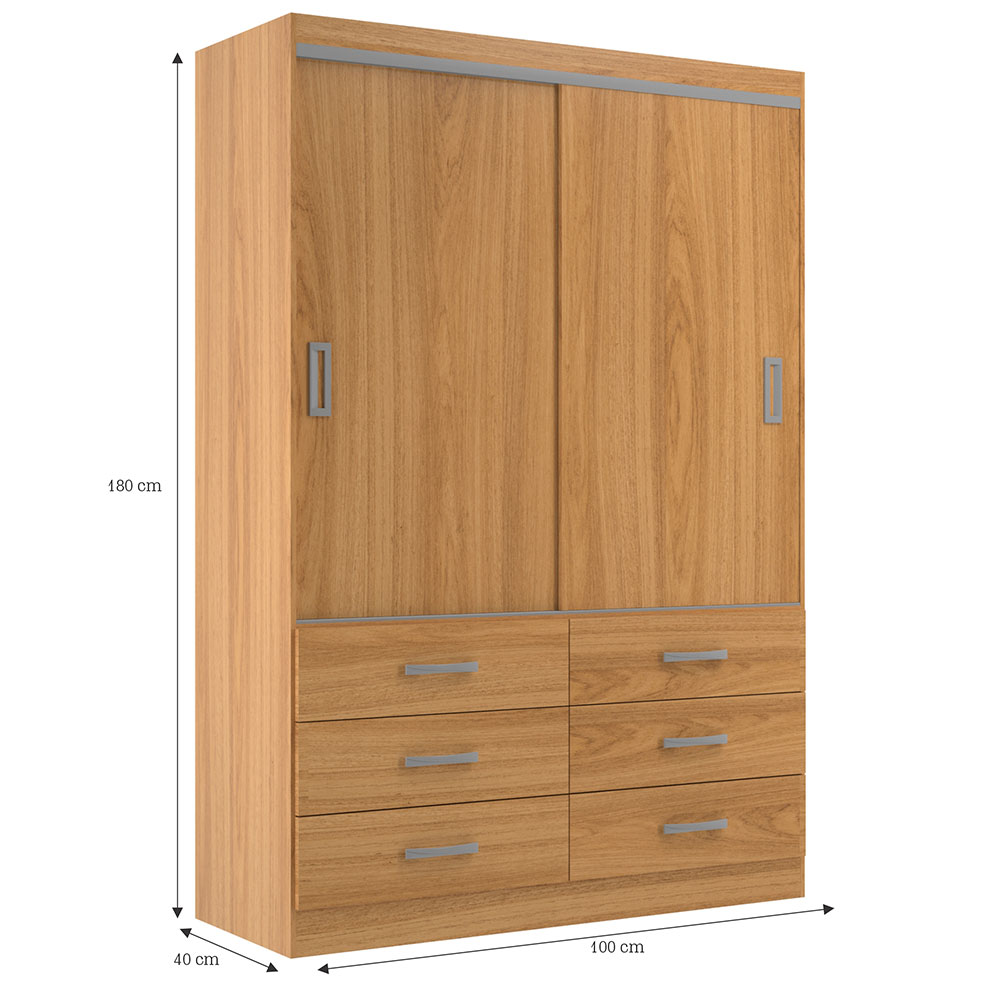 Guarda-Roupa Solteiro Veneza 2 Portas 6 Gavetas Cinamomo