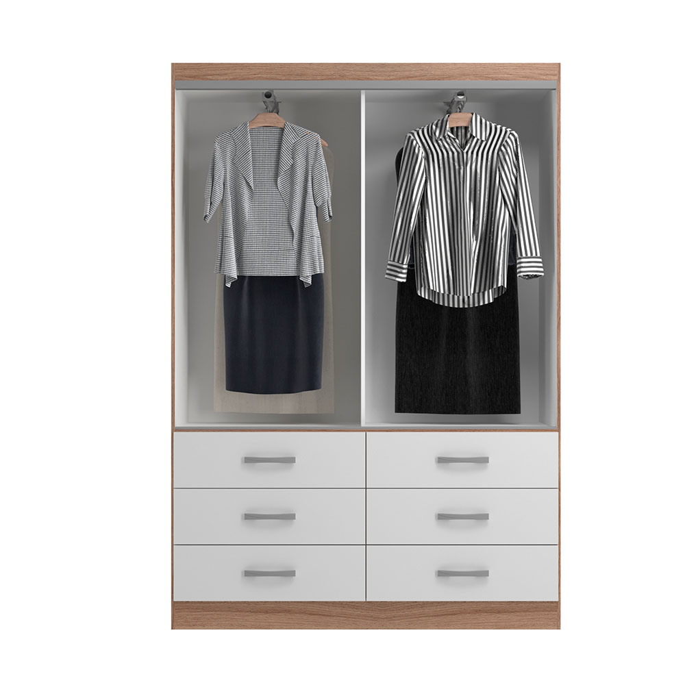Guarda-Roupa Solteiro Veneza 2 Portas 6 Gavetas Demolição e Branco