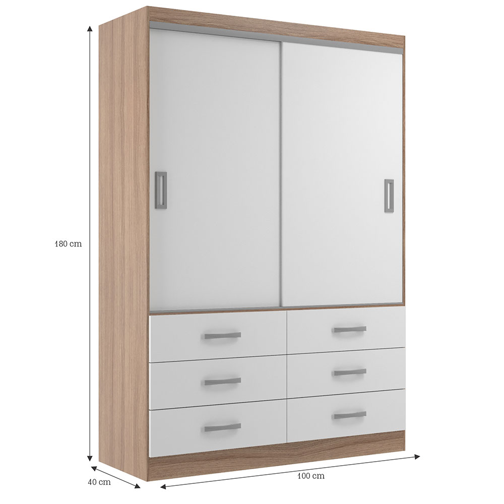Guarda-Roupa Solteiro Veneza 2 Portas 6 Gavetas Demolição e Branco