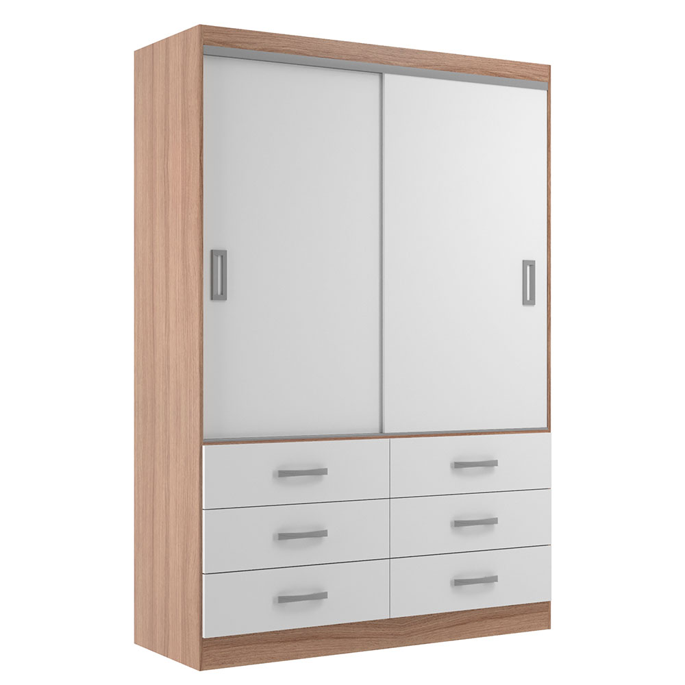Guarda-Roupa Solteiro Veneza 2 Portas 6 Gavetas Demolição e Branco
