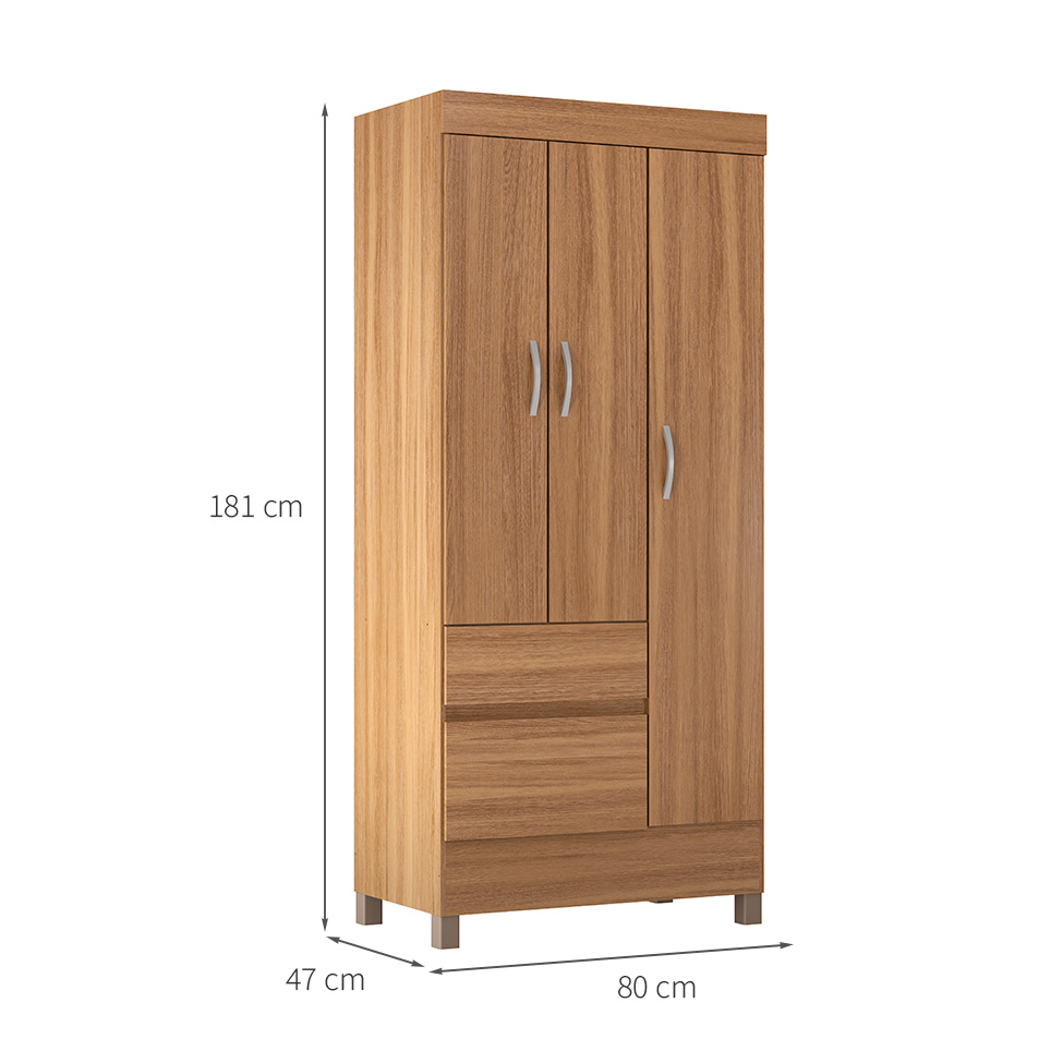 Guarda-Roupa Solteiro Wind 3 Portas 2 Gavetas Amêndola