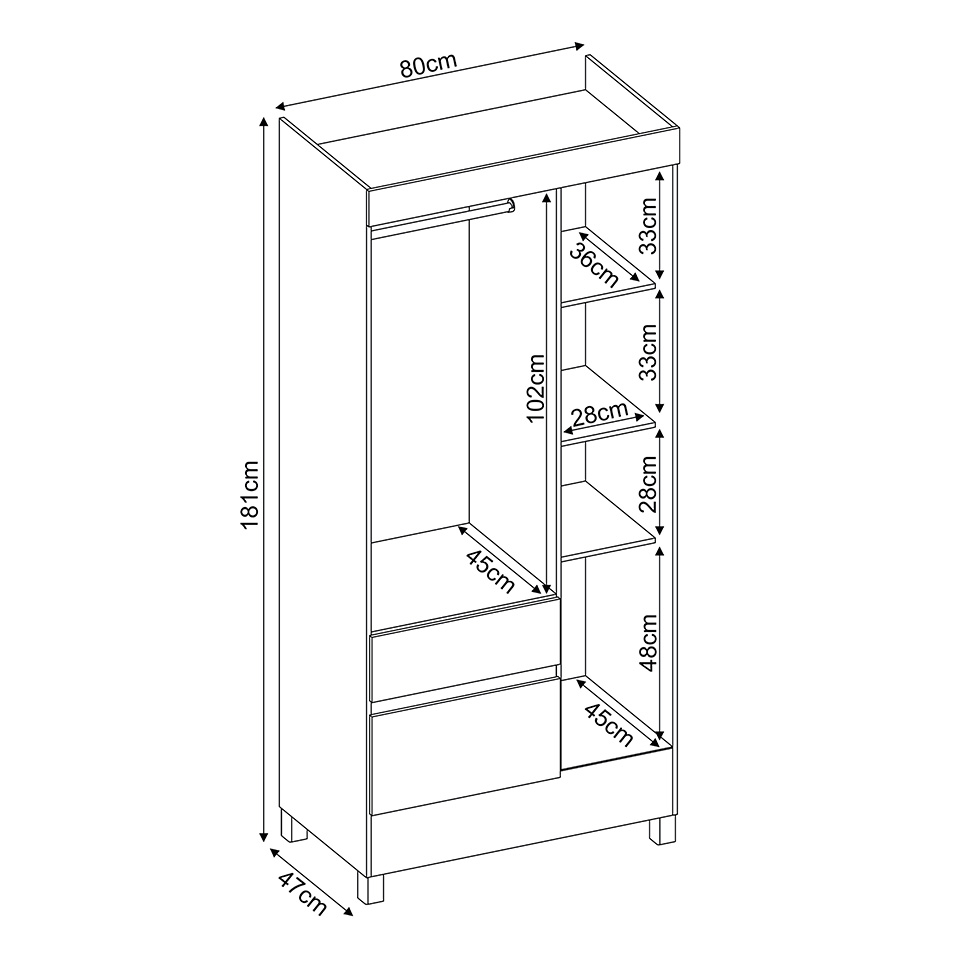 Guarda-Roupa Solteiro Wind 3 Portas 2 Gavetas Amêndola