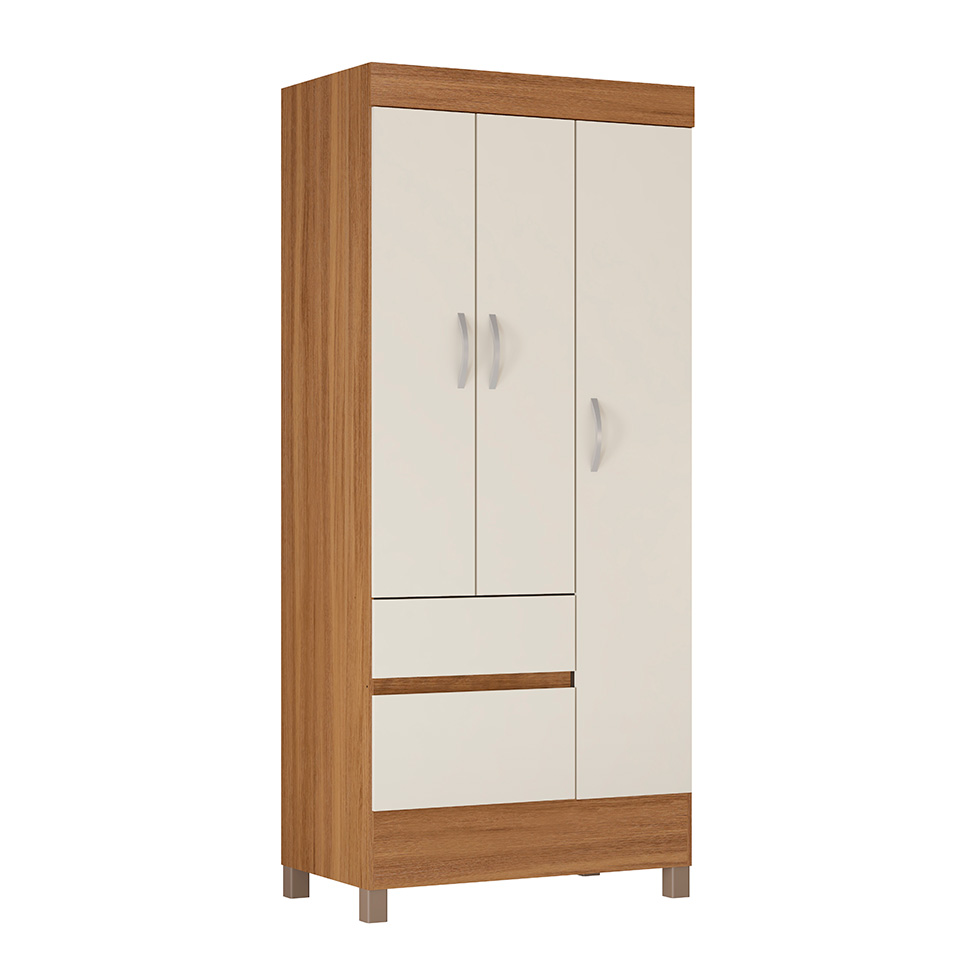 Guarda-Roupa Solteiro Wind 3 Portas 2 Gavetas Amêndola e Off White