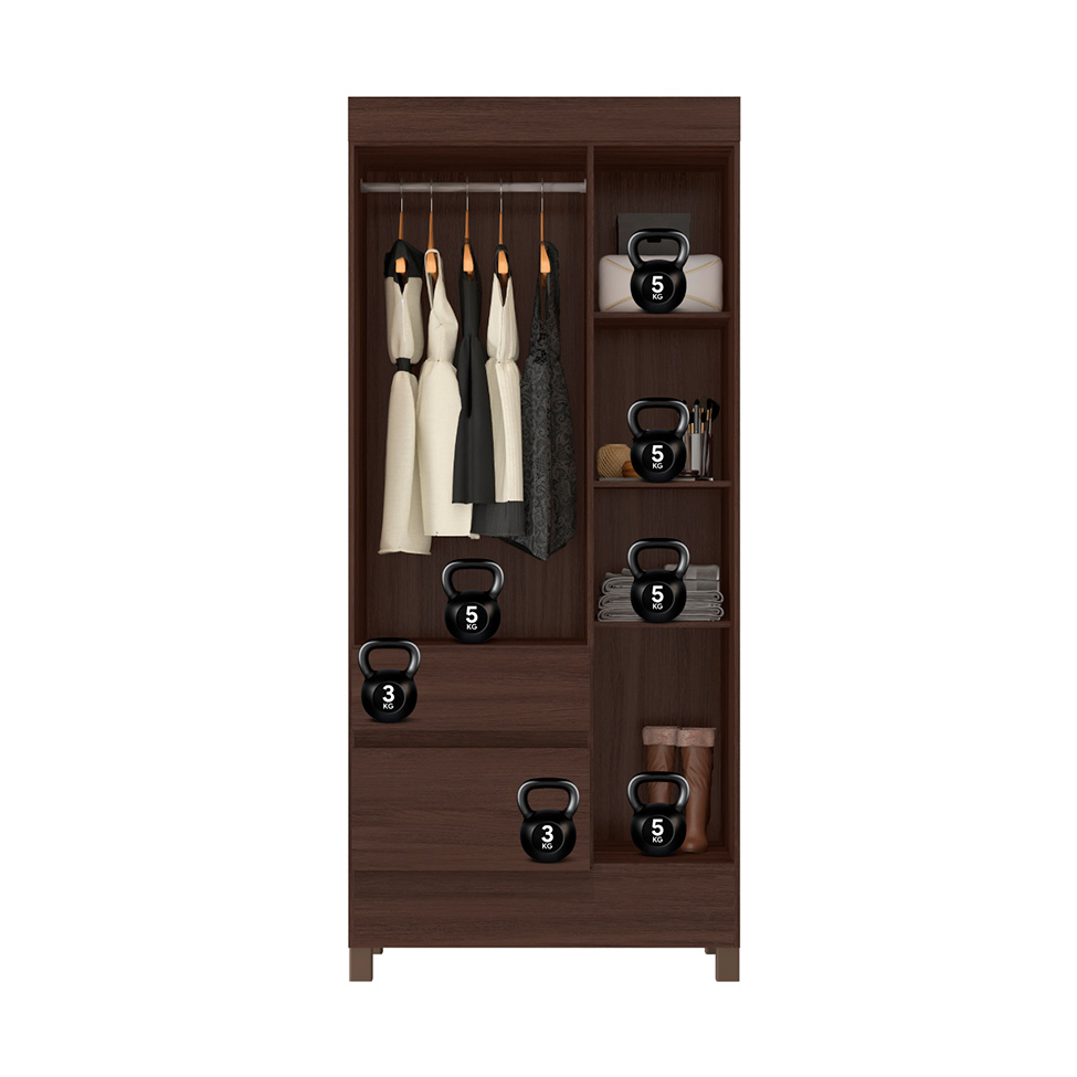 Guarda-Roupa Solteiro Wind 3 Portas 2 Gavetas Café