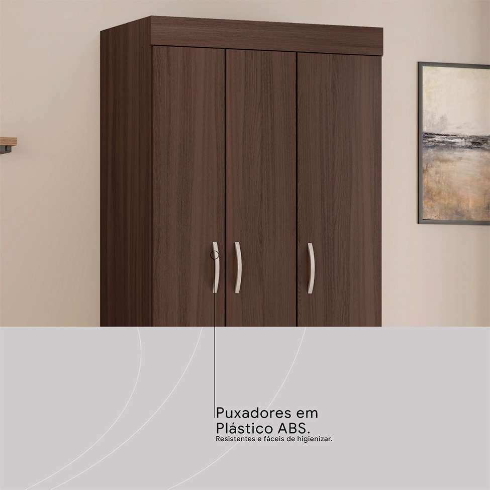 Guarda-Roupa Solteiro Wind 3 Portas 2 Gavetas Café