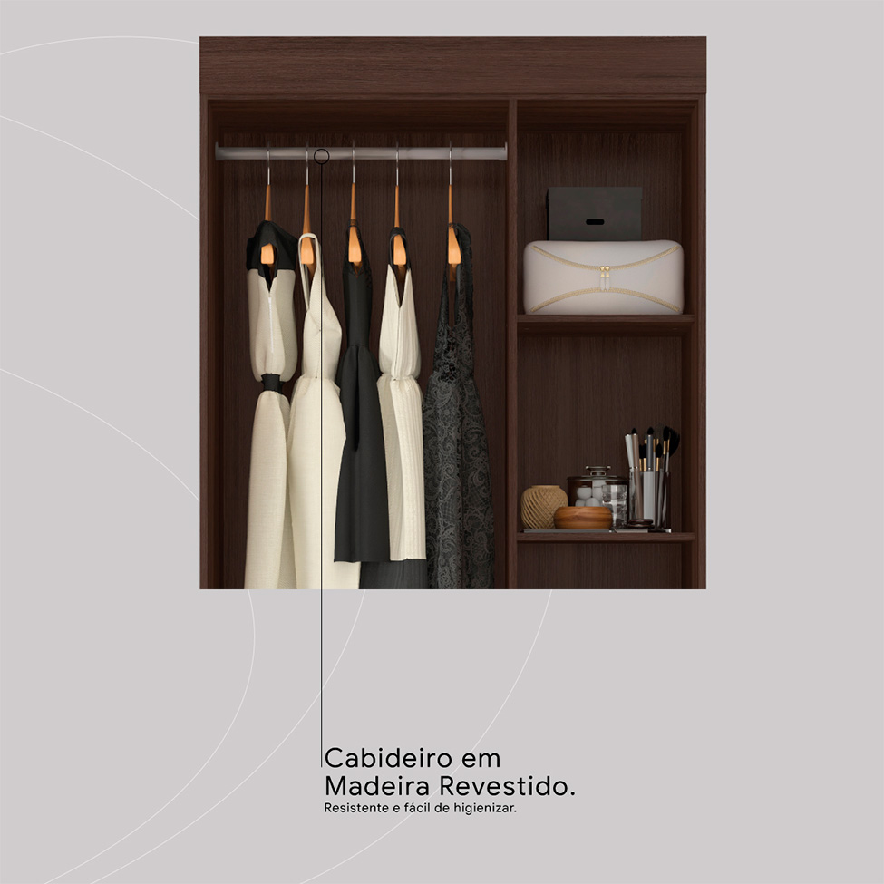 Guarda-Roupa Solteiro Wind 3 Portas 2 Gavetas Café