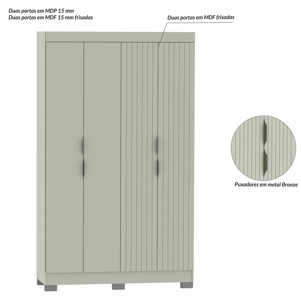 Guarda-Roupa Solteiro York 4 Portas 2 Gavetas Off White