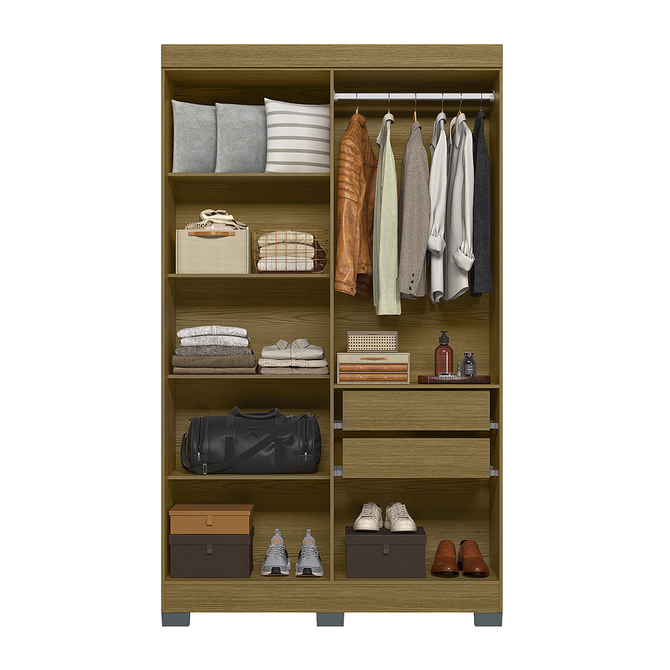 Guarda-Roupa Solteiro York 4 Portas 2 Gavetas Off White e Freijó