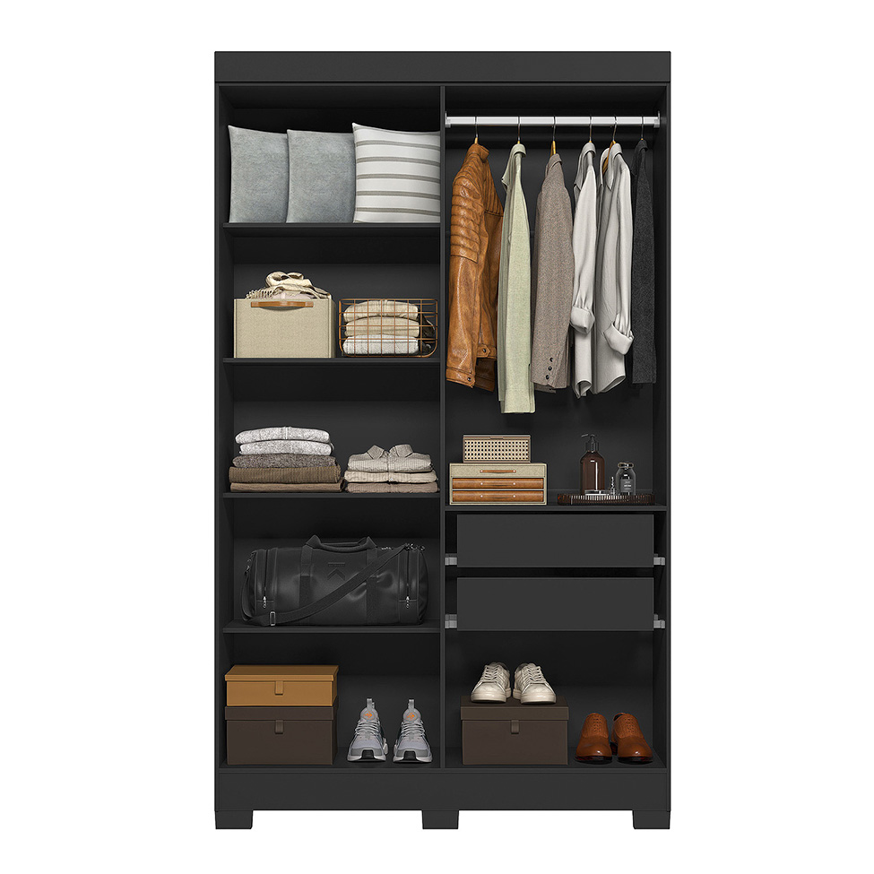 Guarda-Roupa Solteiro York 4 Portas 2 Gavetas Preto