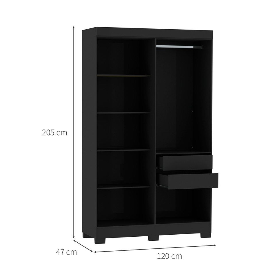 Guarda-Roupa Solteiro York 4 Portas 2 Gavetas Preto